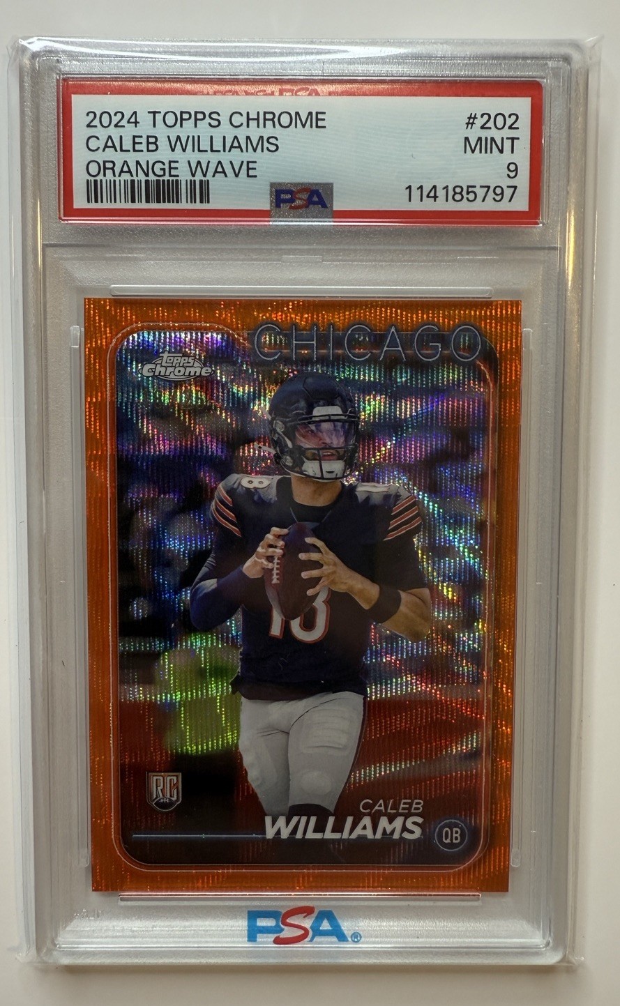 🚨JERSEY MATCH! 2024 TOPPS CHROME ORANGE WAVE #202 CALEB WILLIAMS RC 18/25 PSA 9