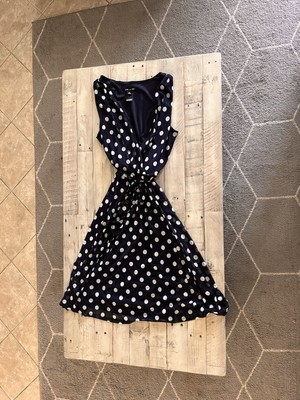 Kate And Lily Navy Blue And White Polka Dot A Line Dress Size 14