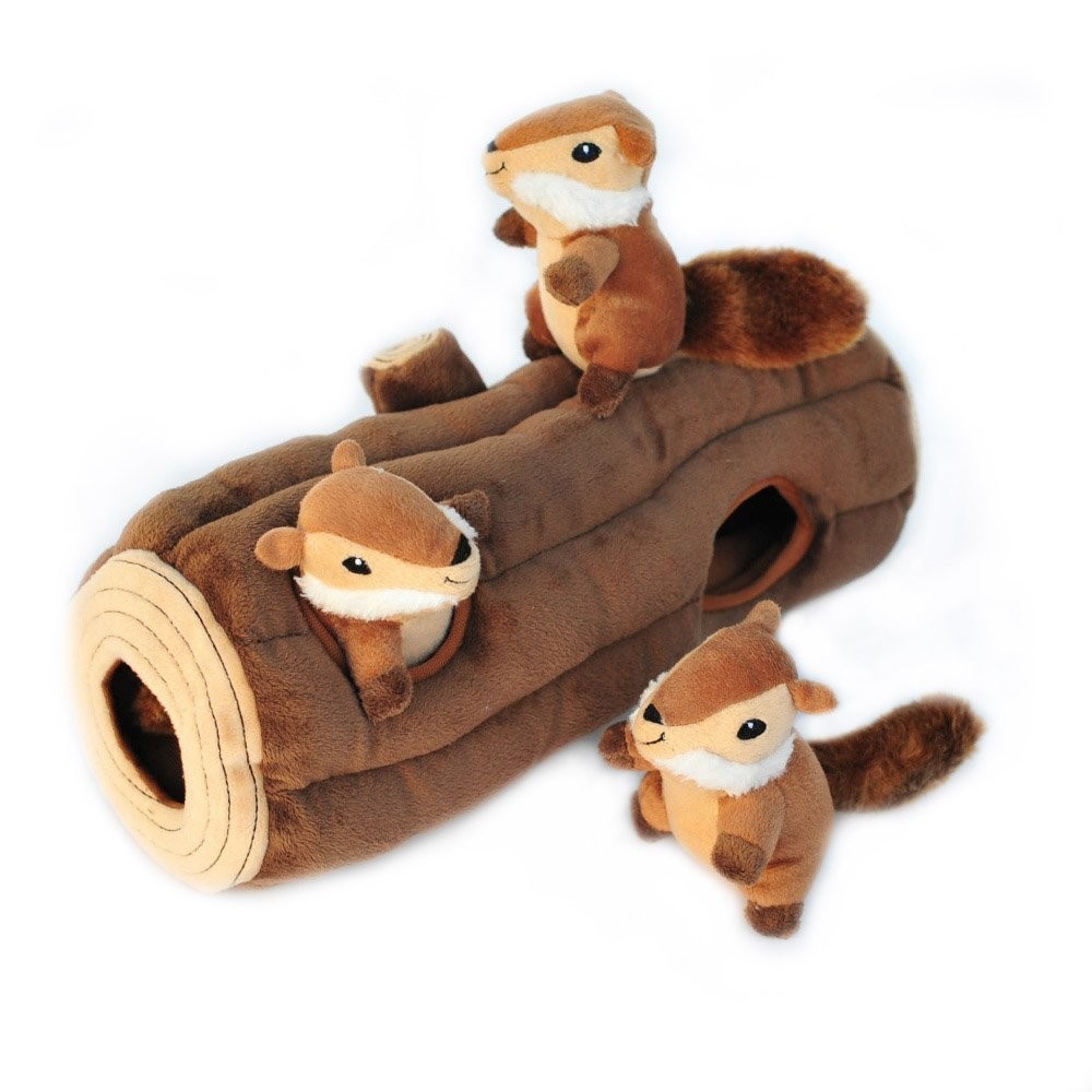 ZippyPaws Burrow Chipmunk Log Interactive Squeaky Dog Toy fo