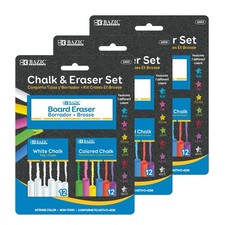BAZIC Chalk Set, Colored 12 Pcs White 12 Pcs Chalks Chalkboard Eraser...