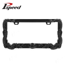 Glossy Black Usa Size Universal 3d Dragon License Plate Frame Cover Pvd Plastic