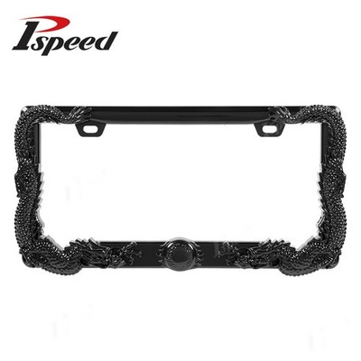 Glossy Black USA Size Universal 3D Dragon License Plate Frame Cover PVD Plastic