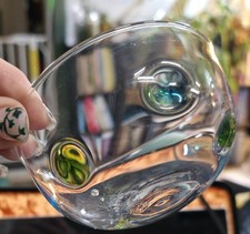 Vintage Murano Style Art Glass Bowls Set of 4 Blue Green Applied Dots