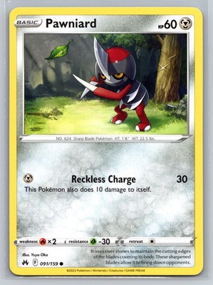 Pawniard 091/159 Crown Zenith Pokemon TCG Card Metal Basic Sharp Blade Reckless