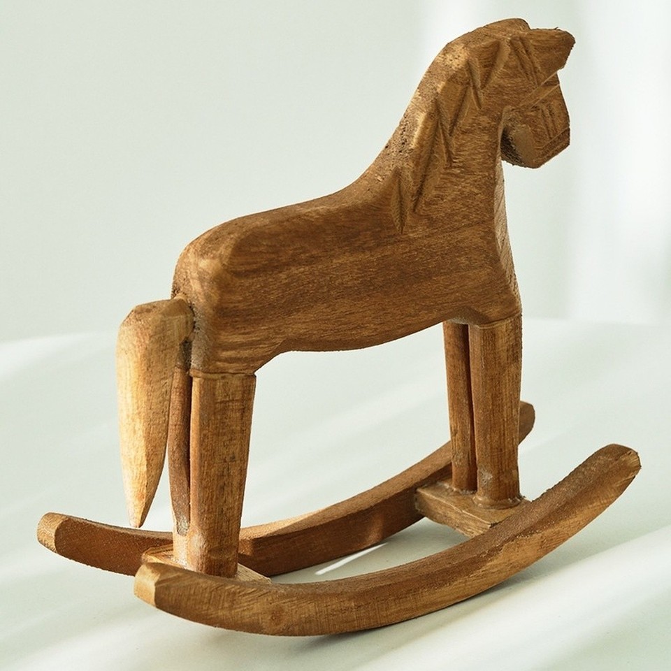 Wooden Rocking Horse Ornament Pine Wood Desk Decor for Home Office