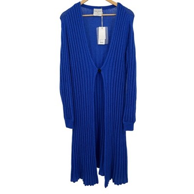 forte_forte Cardigan Coat Womens Medium Mohair Blend Long Ribbed Blue Italy
