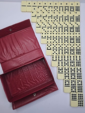 Pavilion 55 Piece Domino Set Vintage Cream Tiles Red Vinyl Case Complete