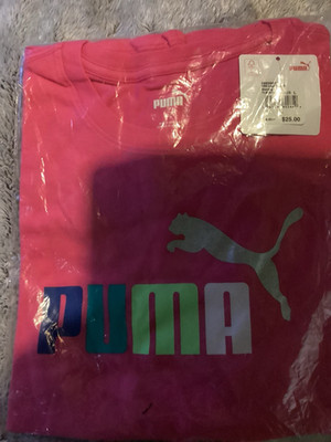 PUMA Men's Pink Graphic Logo Crew Neck Short Sleeve T-Shirt Size L