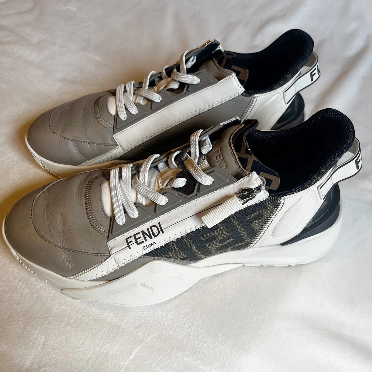 NIB 1050 Fendi Flow Men\'s Fabric Beige Sneakers 11 US (44 Euro) 7E1504 Italy Fendi Flow Beige Sneakers - Fendi - Men | WE IN STYLE main image 3