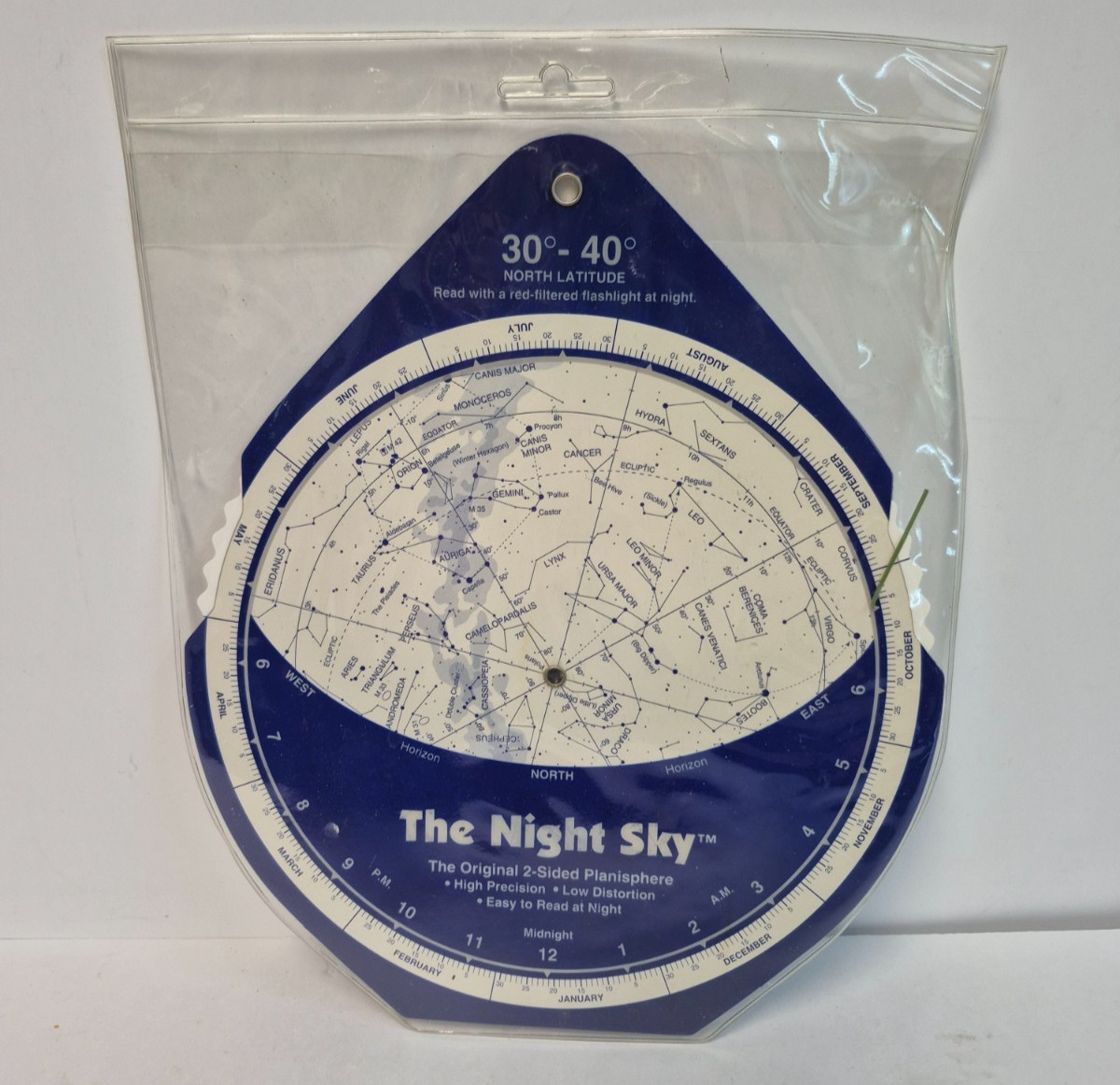 The Night Sky Planisphere de 2 lados 30°-40° North Latitude 1992 Chandler Company