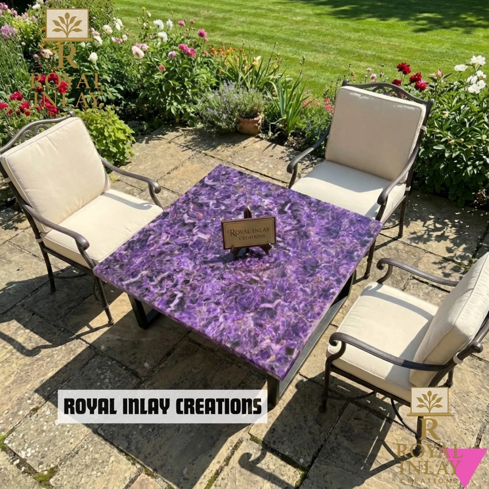 Amethyst Square Table – Handcrafted Gemstone Top for Home & Office Decor 42" - Image 4 of 4