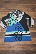 Style & Co Women's Floral Dresss Large Black Blue Patchwork Sheer Sleeve Boho