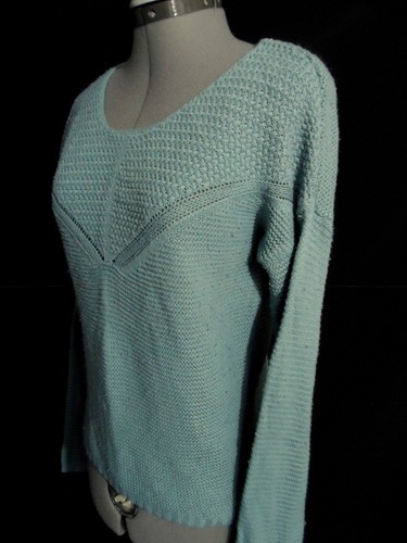 PINK ROSE Scoop neck Crochet knit sweater S Dusty Blue lightweight Boho Soft - Picture 4 of 6