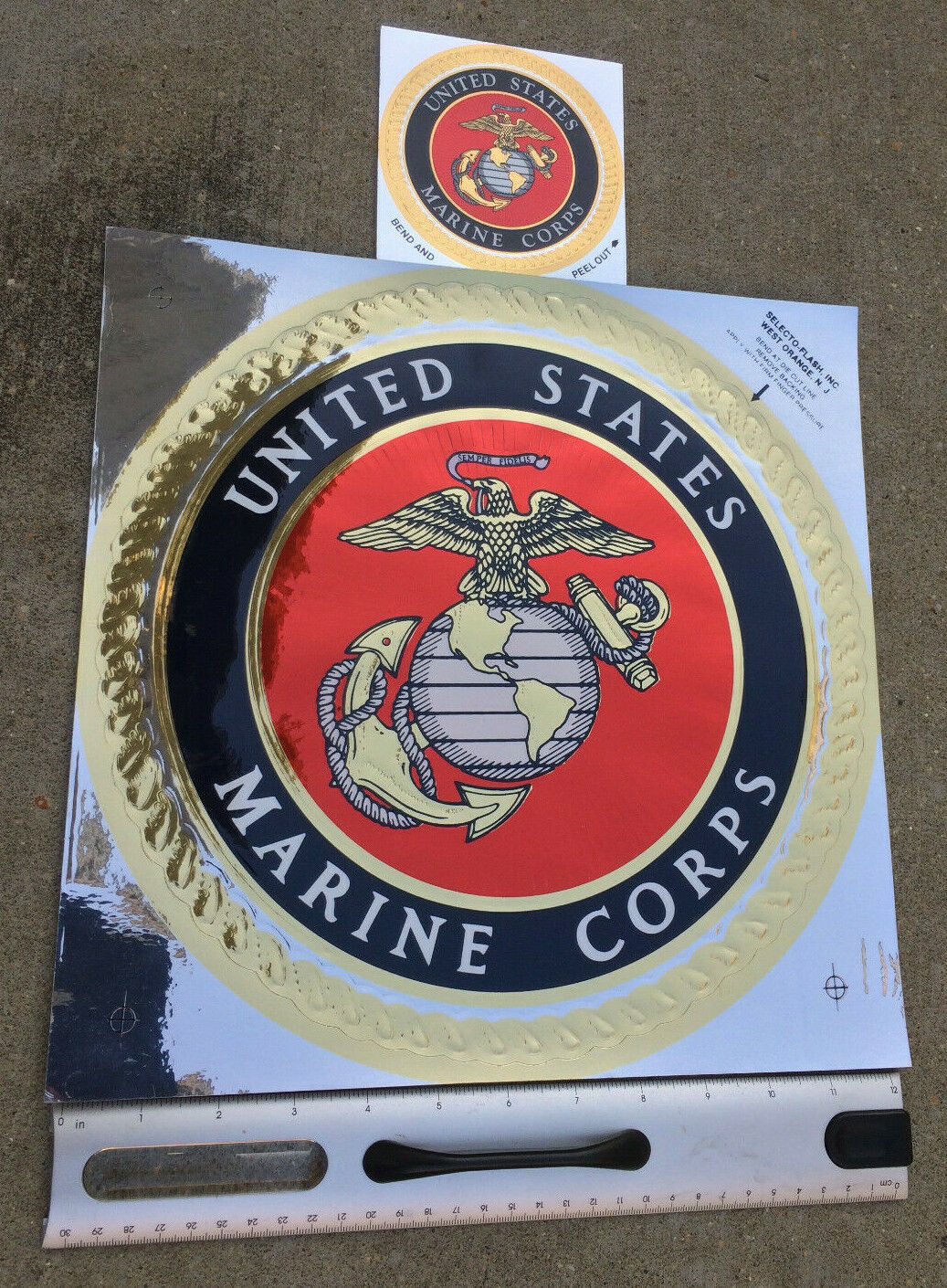 Vintage United States Marine Corps Sticker Set 12 in x 12 in + 4 in x 4 in