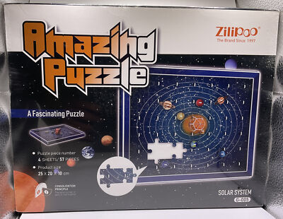Zilipoo Educational Solar System 3D Fascinating Puzzle, 4 Sheets, 57 Pcs,Ages 3+