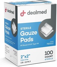 Dealmed Sterile Gauze Pad Sponges Dressing, 2" x 2" 12 Ply Singles - 100 Count