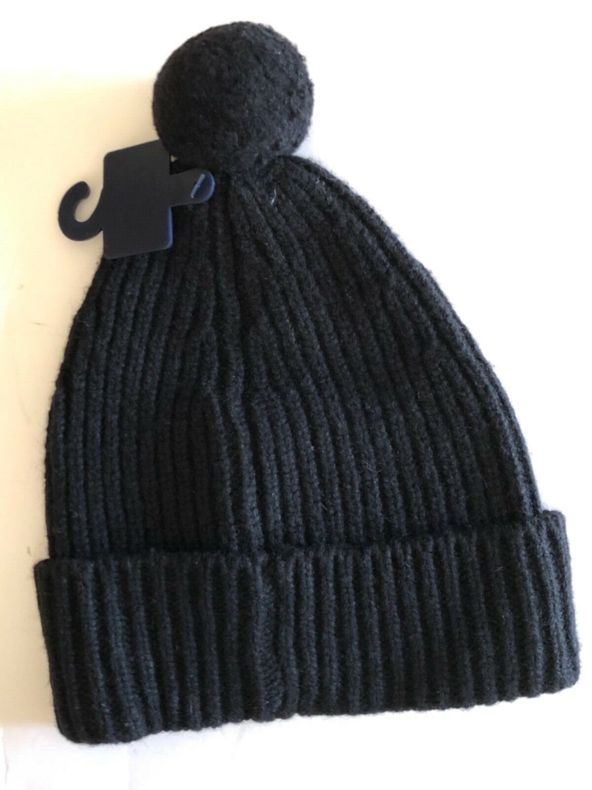 NUOVO Polo Ralph Lauren Big Pony con polsini a costine cappello in maglia Beanie Pom nero lana