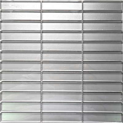 Gray Cold Spray Metallic Crystal Glass Mosaic Tile Stack Pattern Wall Backsplash