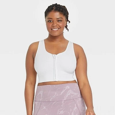 White zip front sports bra sales