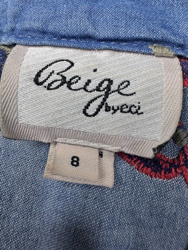 Beige By Eci Blue Denim Chambray Floral Embroidered V-neck Sleeveless Dress Sz 8 - Picture 8 of 12