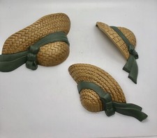 MCM Burwood 1987 Made in USA Ribboned Straw Hat Trio Wall Decor