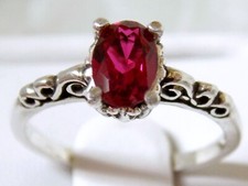 Red Lab Ruby Size 6 Ring 925 Sterling Silver USA Made Vintage Style Scroll