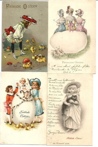 Carte Postale Ancienne 1906 - Fantaisie Gaufrée Joyeuses Pâques Avec Anges