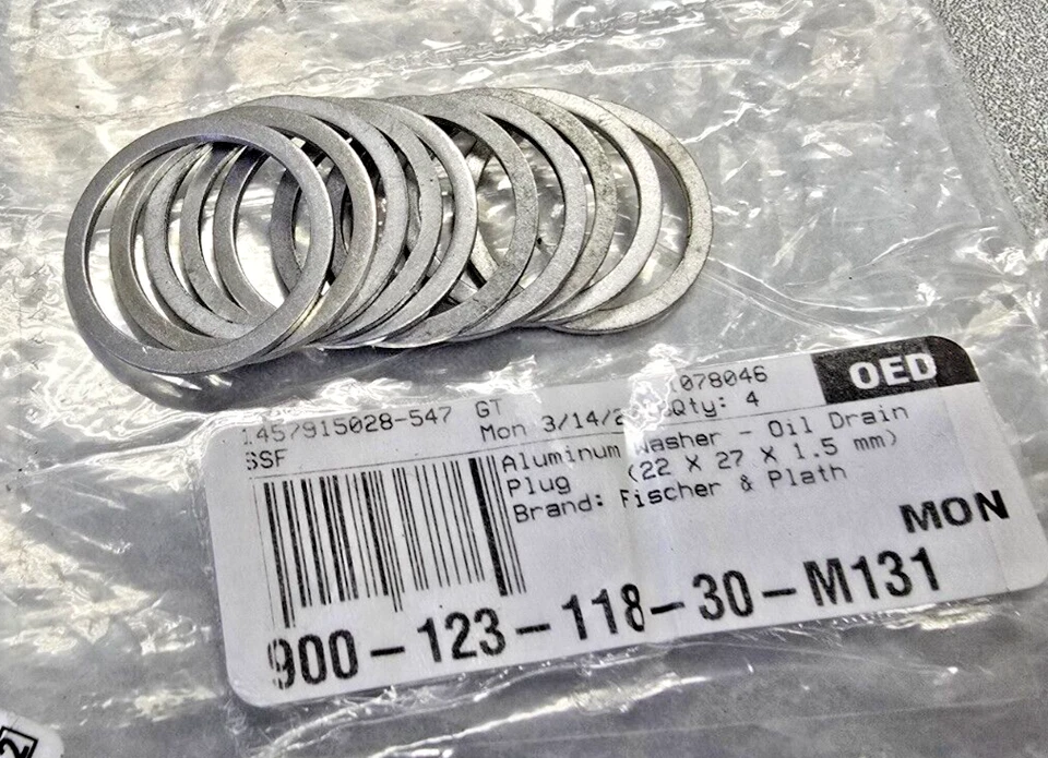 10 NUEVOS ANILLOS DE APLASTAMIENTO DE ALUMINIO TAPÓN DE DRENAJE DE ACEITE PORSCHE 911 924 928 944 968 22x27 Foto 3 de 3