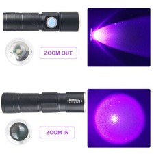 USB Rechargeable 395 LED UV Torch Flashlight Light Ultra Violet Blacklight Zoom