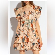 $590 Ulla Johnson Marni Floral Mini Dress in Egret Tan Size 6