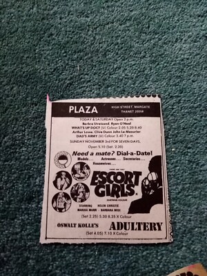 El70 Epheme 1974 Werbung Escorts Mädchen Plaza Margate 
