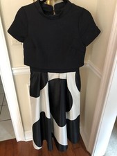 Coast Dress Tea length Black Top Dramatic bottom white & large BLK Circles US 6