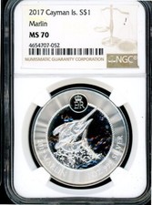 2017 CAYMAN ISLANDS MARLIN 1 OZ SILVER NGC MS70 CERT #4654707-052 TOUGH FIND!