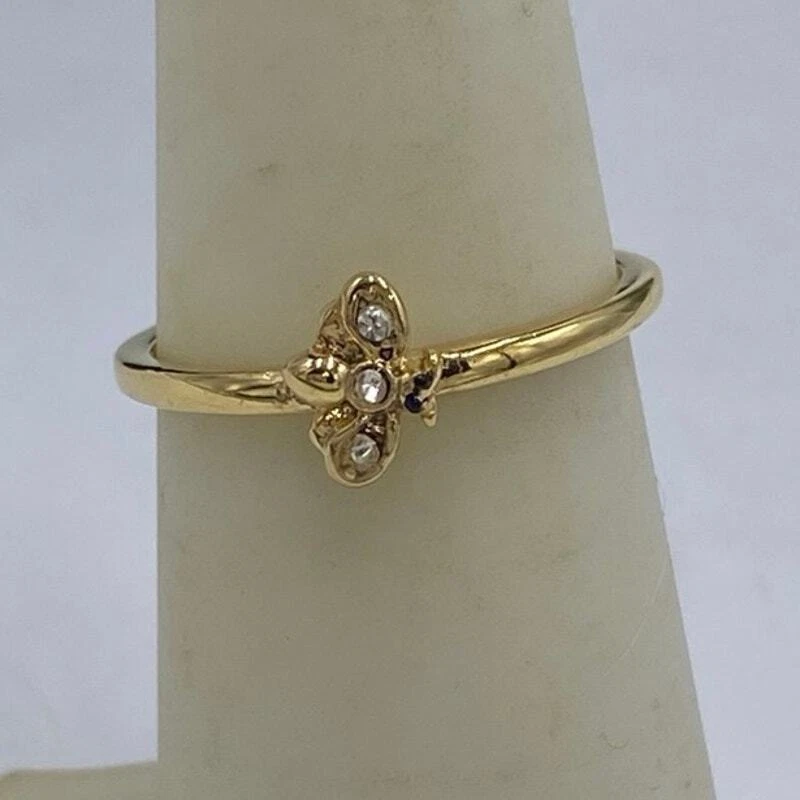 Juicy Couture Set of Two Rings Goldtone enamel pink Flower Bumblebee Sz 6.25 - Image 3 of 4