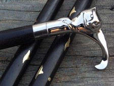 Victorian Cane Wooden Walking Stick/Cane Vintage Solid Brass Cat Head Handle