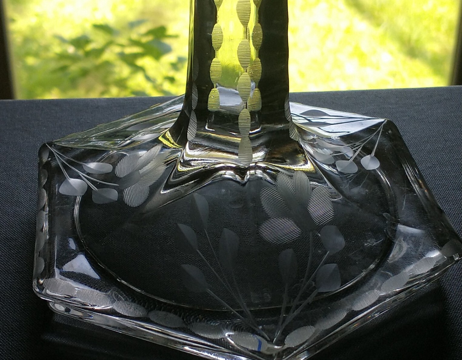 Etched Glass Cut Crystal Taper Candle Holder Hexagon Base Vintage 9" Tall eBay