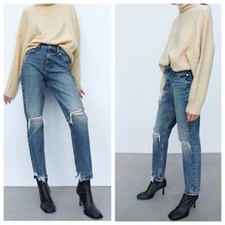Zara High-Rise Ripped Slim Ankle Length Jeans - Ref. 6045/234 EUR 44 US 12