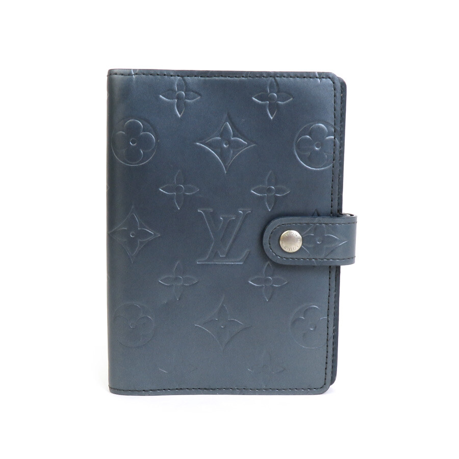 Auth LOUIS VUITTON Monogram Matt Agenda PM Agenda/Note Cover Navy 