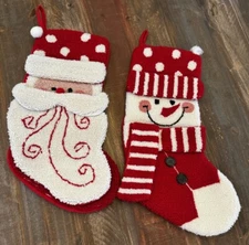 Christmas Stocking Red & White Polka Dots & Striped Glitzhome Snowman & Santa