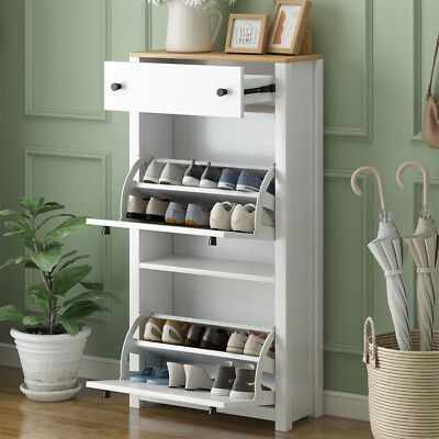 Shoe Cabinet with 2 Flip Drawers Shoe Rack Storage Organizer White/Grey/Black