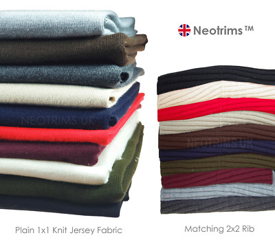 Strick Ripp Stoff, Stretch Jersey Material, 100 cm breit, Unifarben, Neotrims UK   