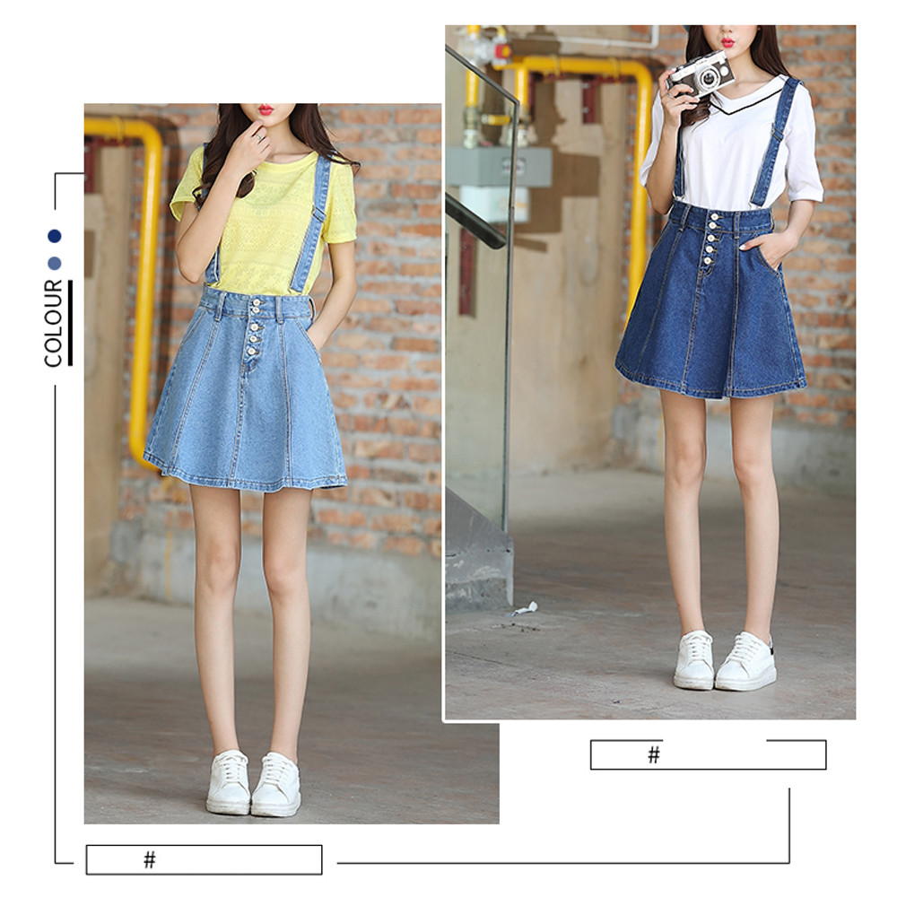 Women Casual Spaghetti Straps Denim Overall Jumper Circle