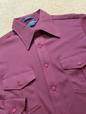Vtg 70s Van Heusen Splendor Knit Mod DISCO Wide Butterfly Collar Shirt Maroon L