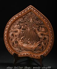 10" Old Chinese Dynasty Wood lacquerware Carve Dragon ShouXing Deer Screen Byobu