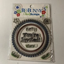 Bo Bunny Clearly Cling Stamp Set BLOCK PARTY Invitation Party Card DIY Design