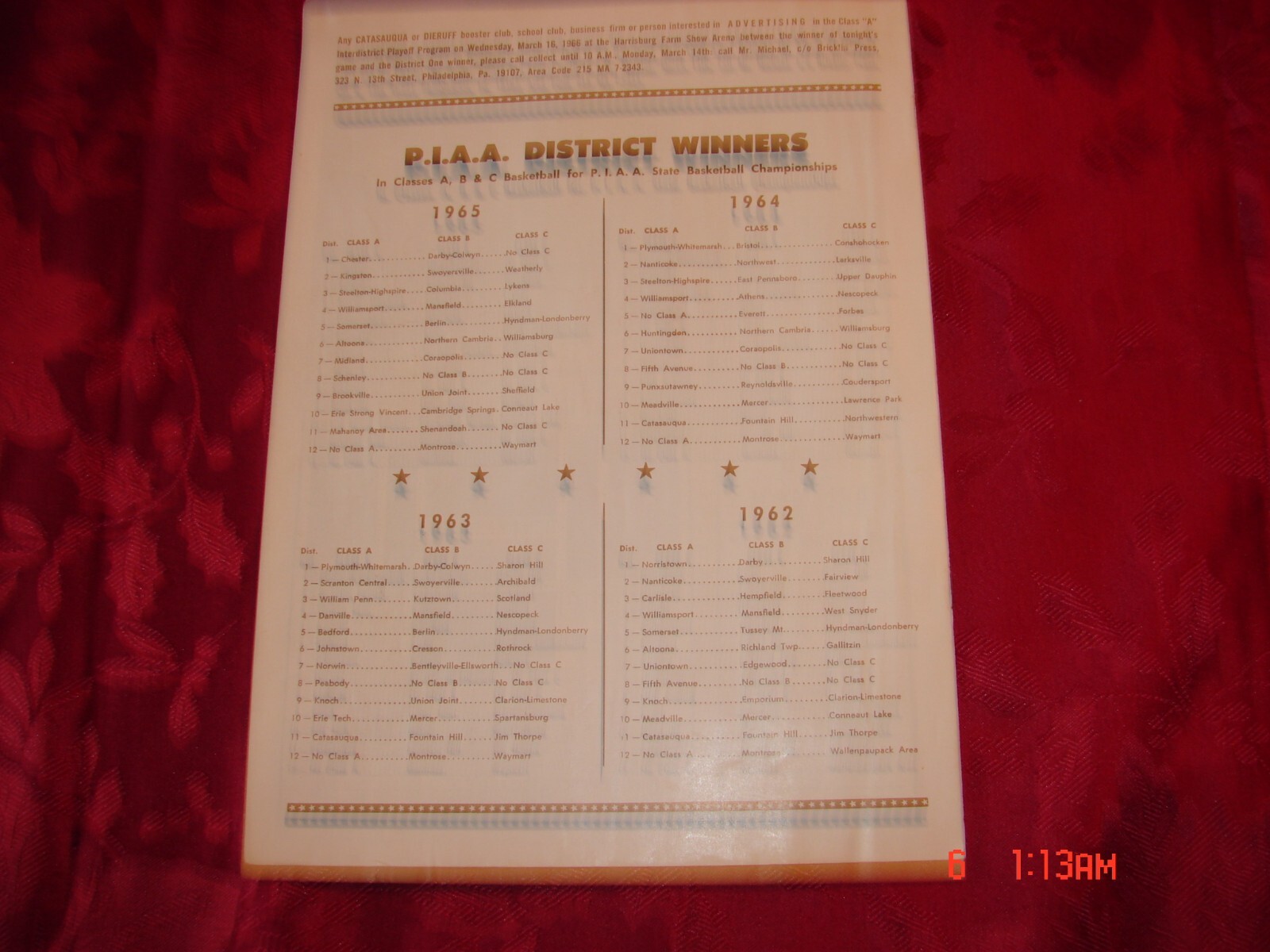 1966 Dist 11 Basketball St. Clair, Pa Catasauqua, Pa Allentown, Pa