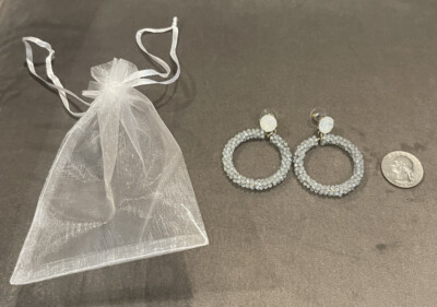 Ann Taylor LOFT Blue Beaded Frontal Hoop Earrings with a Blue Opal Style Stud