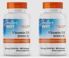 2 packs - Doctor's Best - Vitamin D3 50 mcg 2000 IU 180 Softgels each Exp 2027