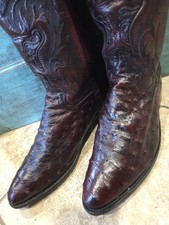 10.5 D Dan Post Full Quill Ostrich Black Cher...