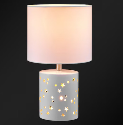 14-in Glossy White LED 4-way Table Lamp with Fabric Shade, Kids Room Nightlight